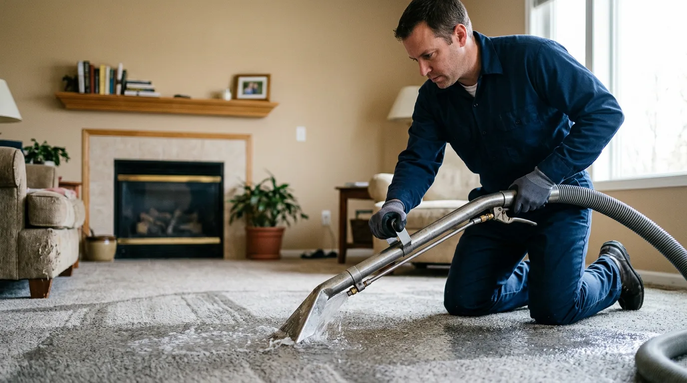 Water damage restoration technician working near Leslie, MO